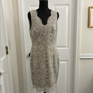 Adrianna Papell Beige Lace Mini Dress